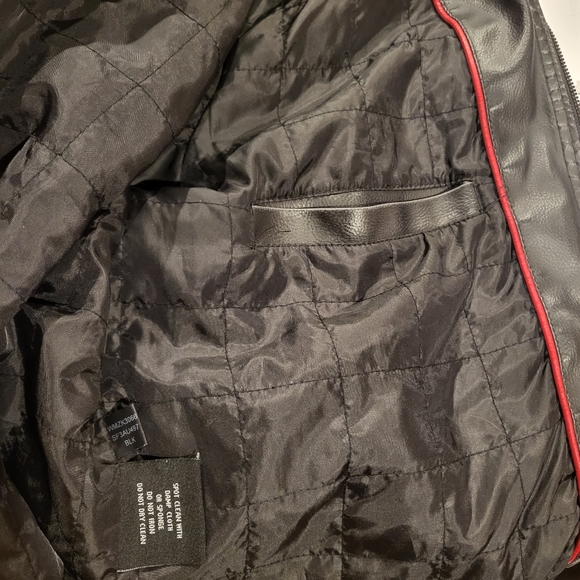 Wilson's Leather Motorcycle jacket, black with Red & White stripes down arms. - Picture 7 of 7